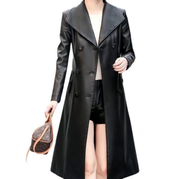 Leather Windbreaker Coat for Women – Stylish Mid-Length Casual Chic - Image 4